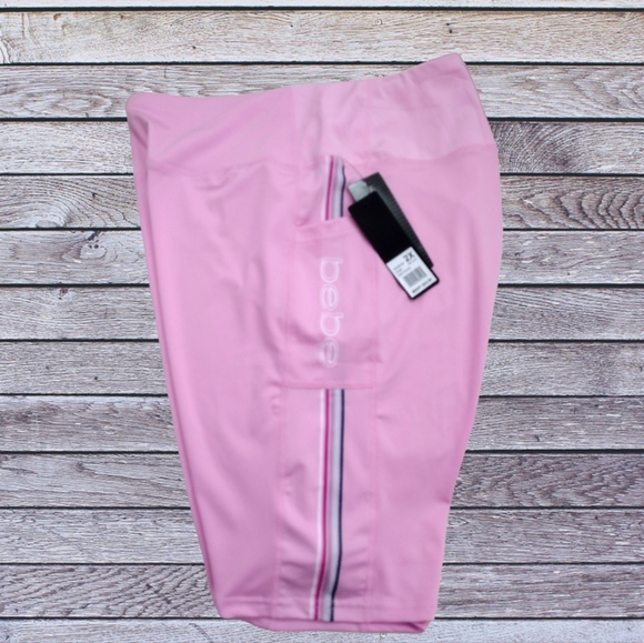 Nwt 🩷 bebe Sports Logo Pink Biker Plus Shorts Sz 2X - Picture 5 of 5